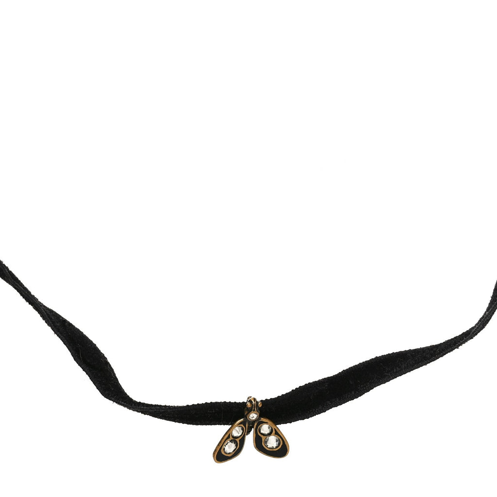 Christian Dior Velvet Ribbon Butterfly Choker Necklace Black