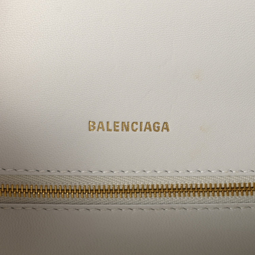 Balenciaga Calfskin Crocodile Embossed Small Hourglass Top Handle Bag White
