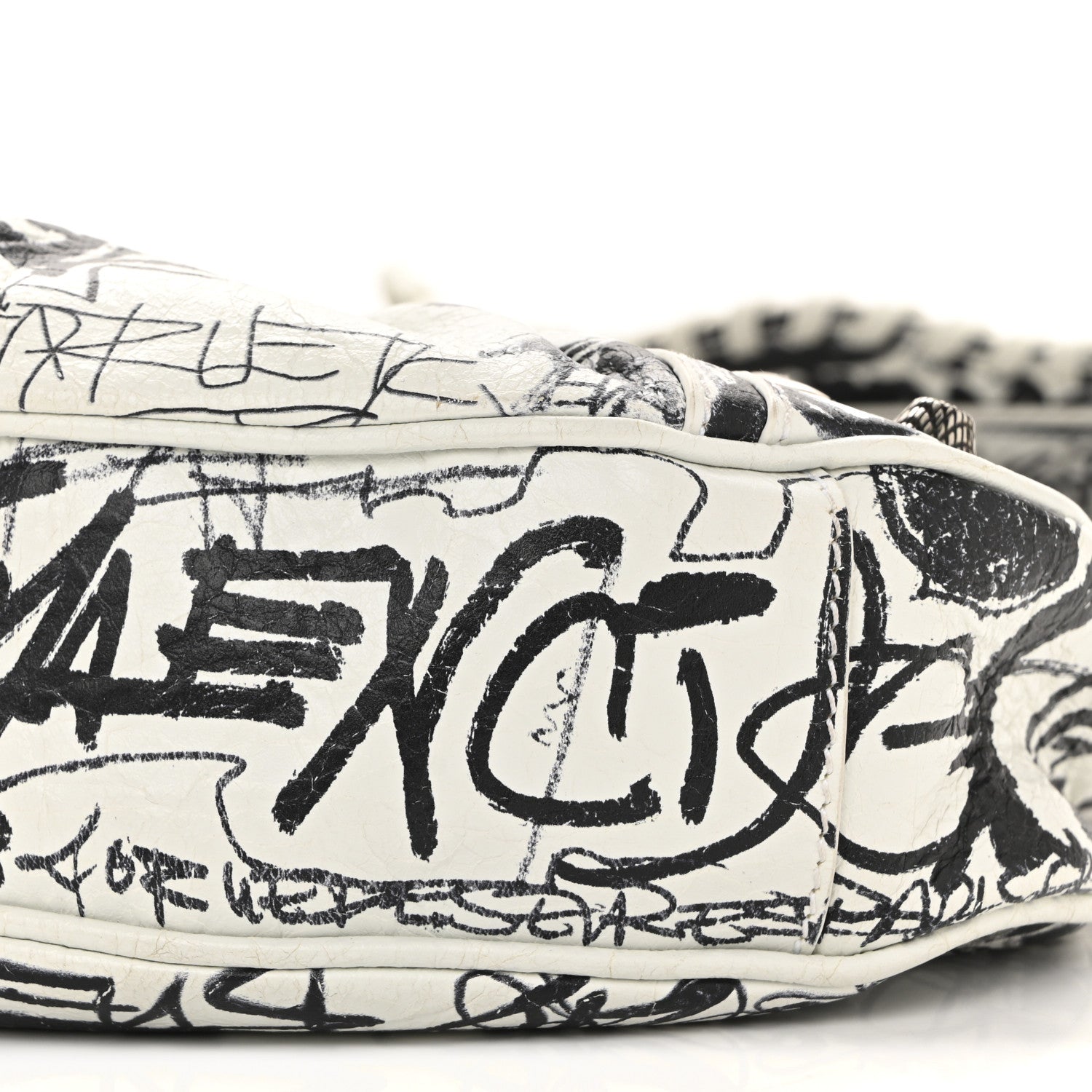 Balenciaga Agneau Arena Graffiti Le Cagole Shoulder Bag XS White Black