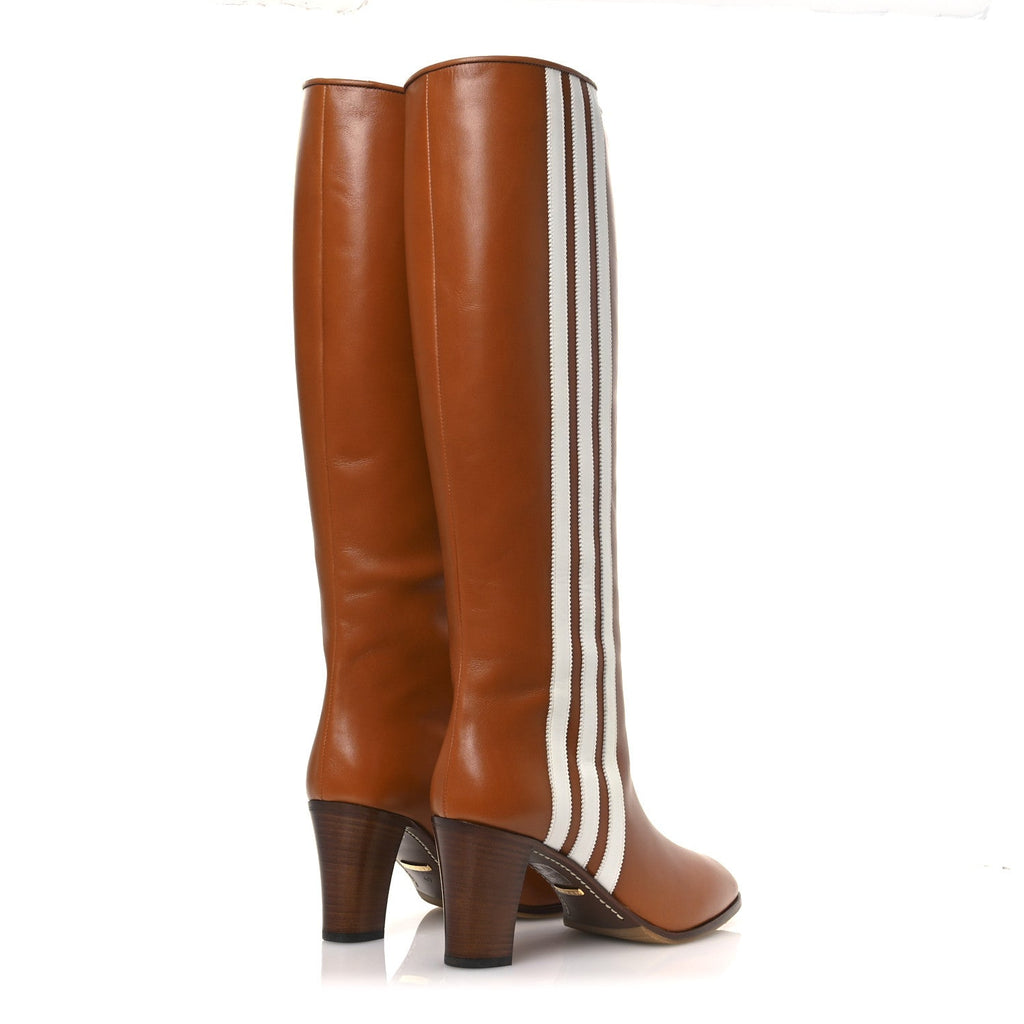 Gucci X ADIDAS Calfskin Elizabeth Knee Boots 40 Royal Cognac Great White