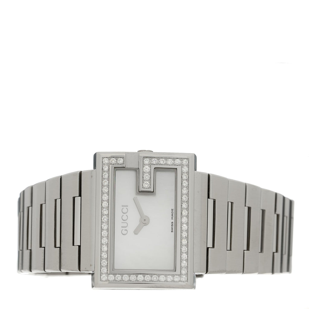 Gucci Stainless Steel Diamond Bezel Mother of Pearl 31mm 100L Quartz Watch