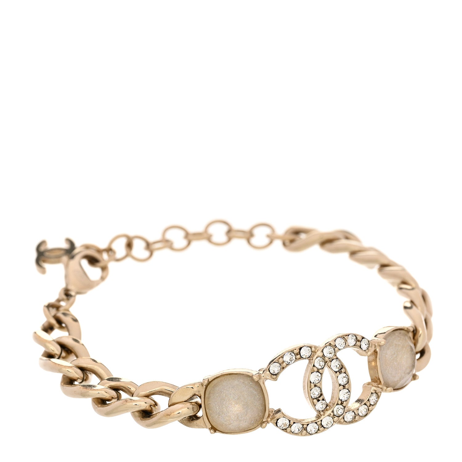 Chanel Glass Crystal CC Chain Bracelet Gold