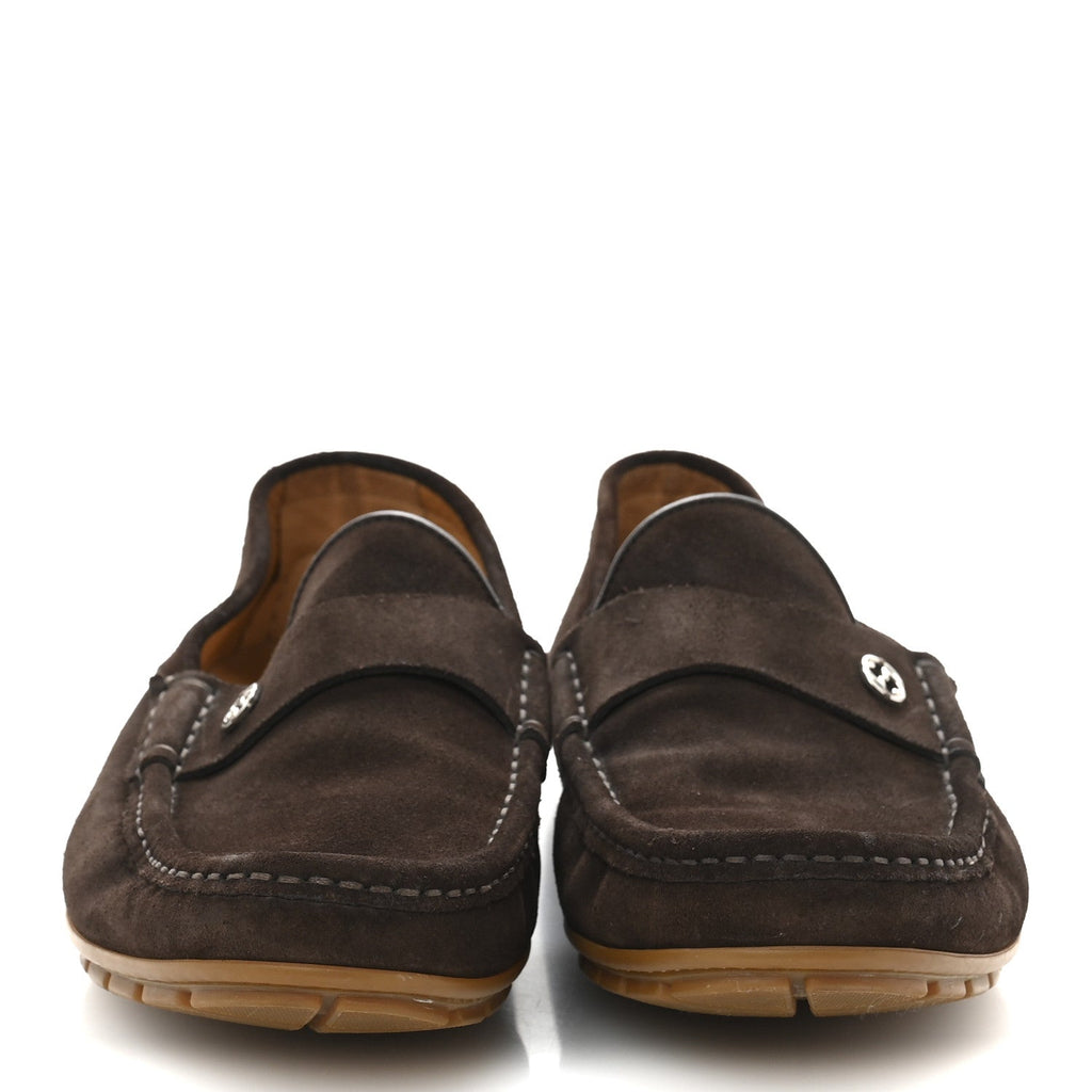 Gucci Suede Mens InterLocking G Driver Loafers 8 Cocoa
