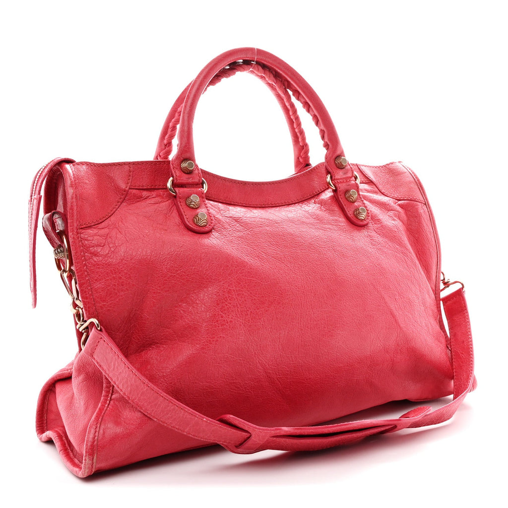 Balenciaga Agneau Giant 12 Rose Gold Hardware City Rouge Coquelicot
