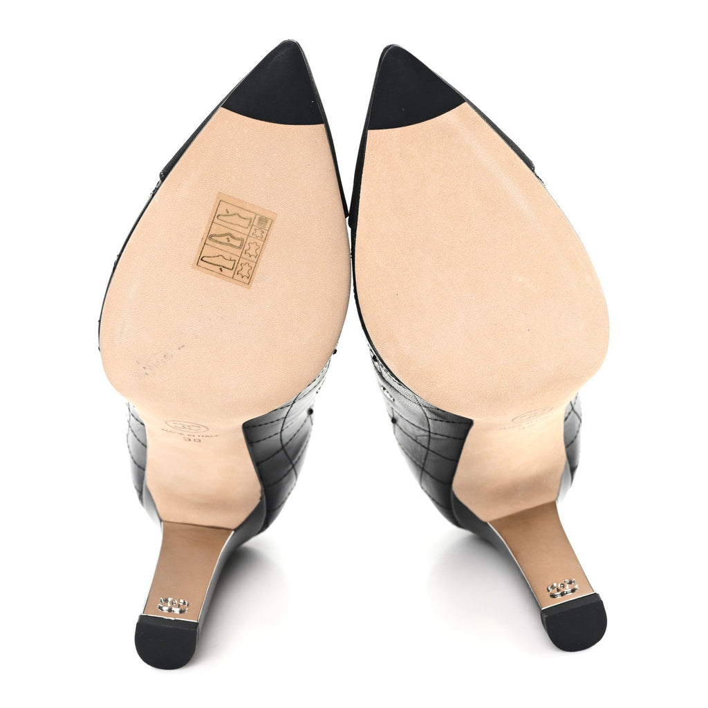 Chanel Lambskin Quilted CC Cap Toe Booties 38 Black