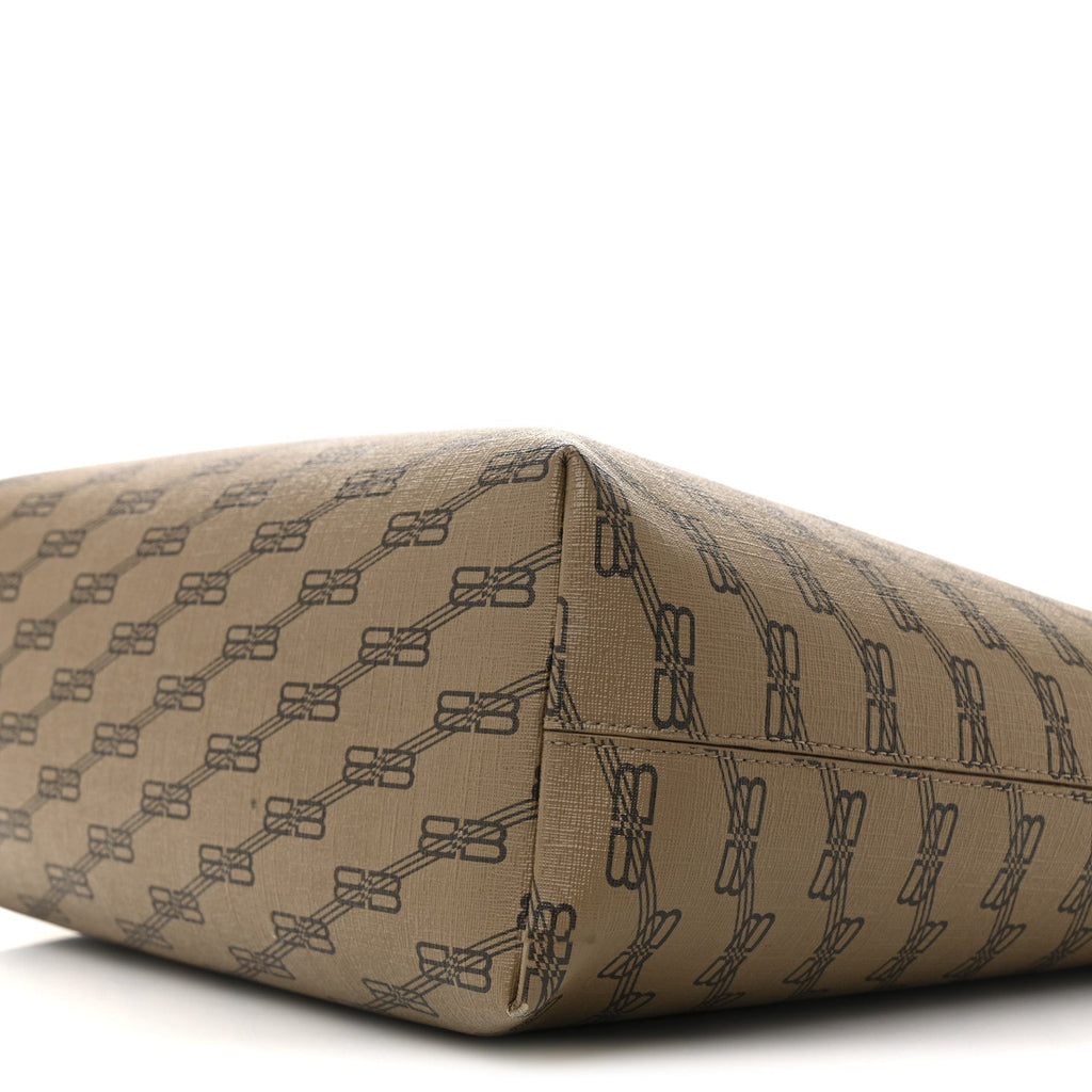 Balenciaga Coated Canvas BB Monogram Medium Signature East West Shopper Bag Beige Brown