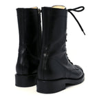 Chanel Calfskin Lace Up Combat Boots 38 Black