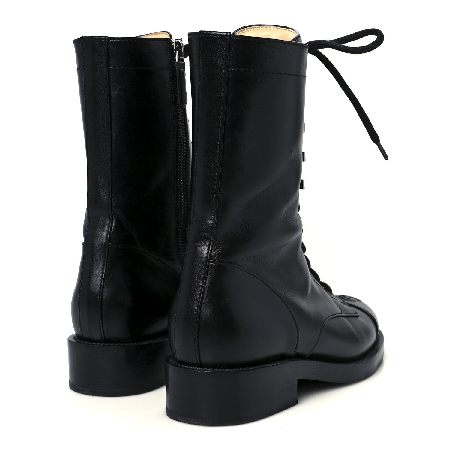 Chanel Calfskin Lace Up Combat Boots 38 Black
