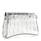 Balenciaga Metallic Calfskin Crocodile Embossed Hourglass Chain Cardholder Silver