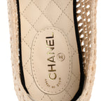 Chanel Knit Grosgrain Cap Toe CC Moccasin Loafers 35.5 Ivory Black