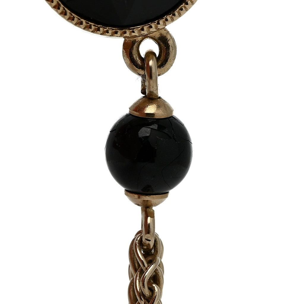 Chanel Crystal CC Chain Tassel Drop Earrings Gold Black