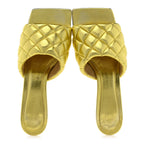 Bottega Veneta Metallic Nappa Reflection Matelasse Padded Kitten Heel Mule Sandals 39 Gold