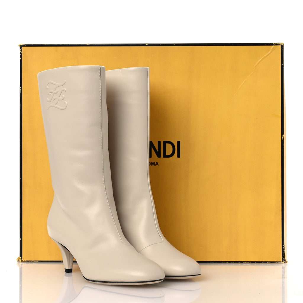 Fendi Vitello Karligraphy Logo FF Ankle Boots 35 White