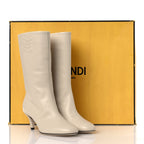 Fendi Vitello Karligraphy Logo FF Ankle Boots 35 White