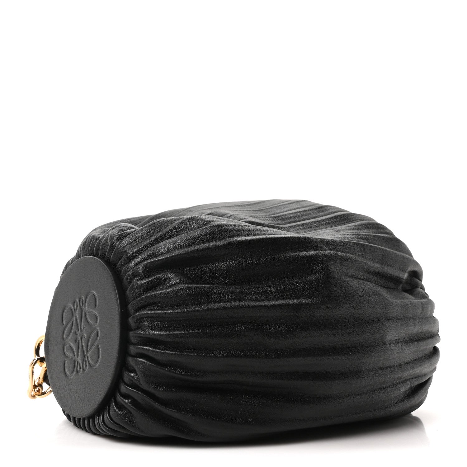 Loewe Lambskin Pleated Bracelet Pouch Shoulder Bag Black