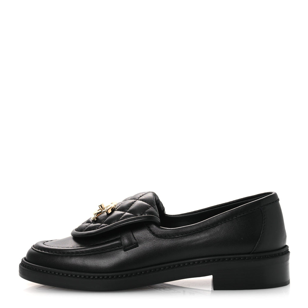 Chanel Lambskin Quilted CC Turnlock Loafers 36.5 Black