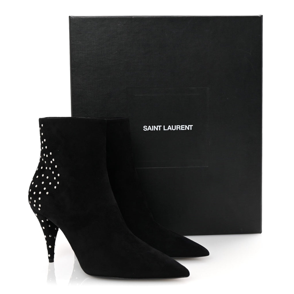 Saint Laurent Suede Studded Kiki 85 Zip Boot 37 Black
