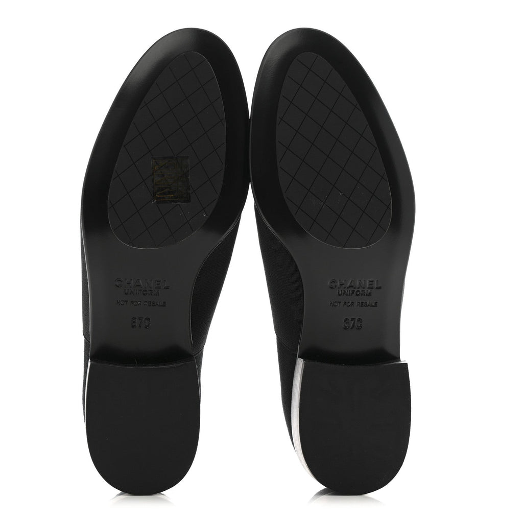 Chanel Calfskin Elastic Lace Up Cap Toe CC Loafers 37 Black