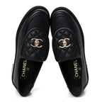Chanel Lambskin Quilted CC Turnlock Loafers 39 Black