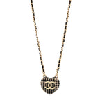 Chanel Tweed Lambskin CC Heart Locket Necklace Gold Black Beige