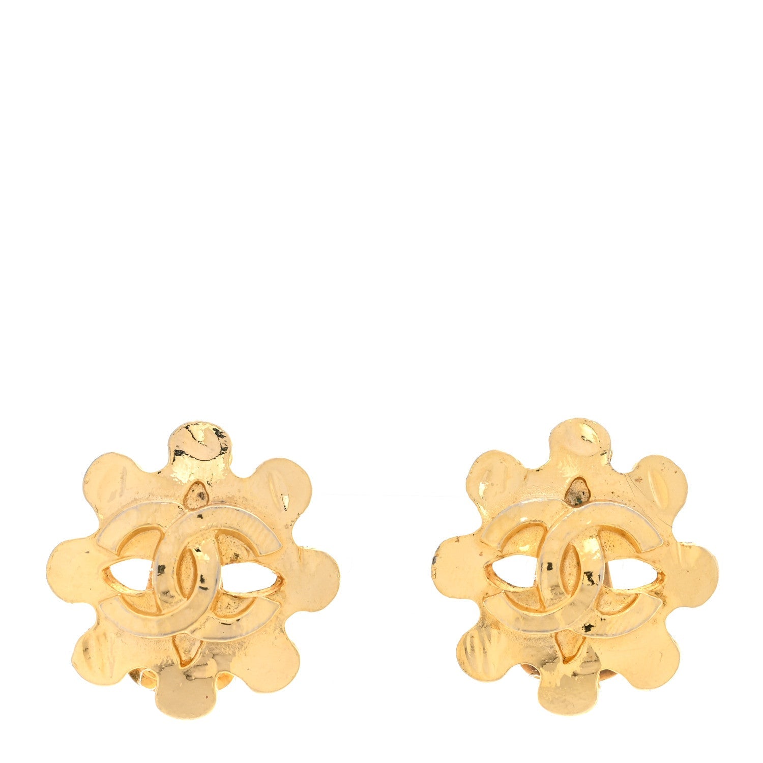 Chanel Metal Flower CC Clip On Earrings Gold