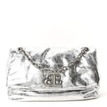 Balenciaga Metallized Arena Calfskin Medium Monaco Chain Shoulder Bag Silver