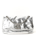 Balenciaga Metallized Arena Calfskin Medium Monaco Chain Shoulder Bag Silver