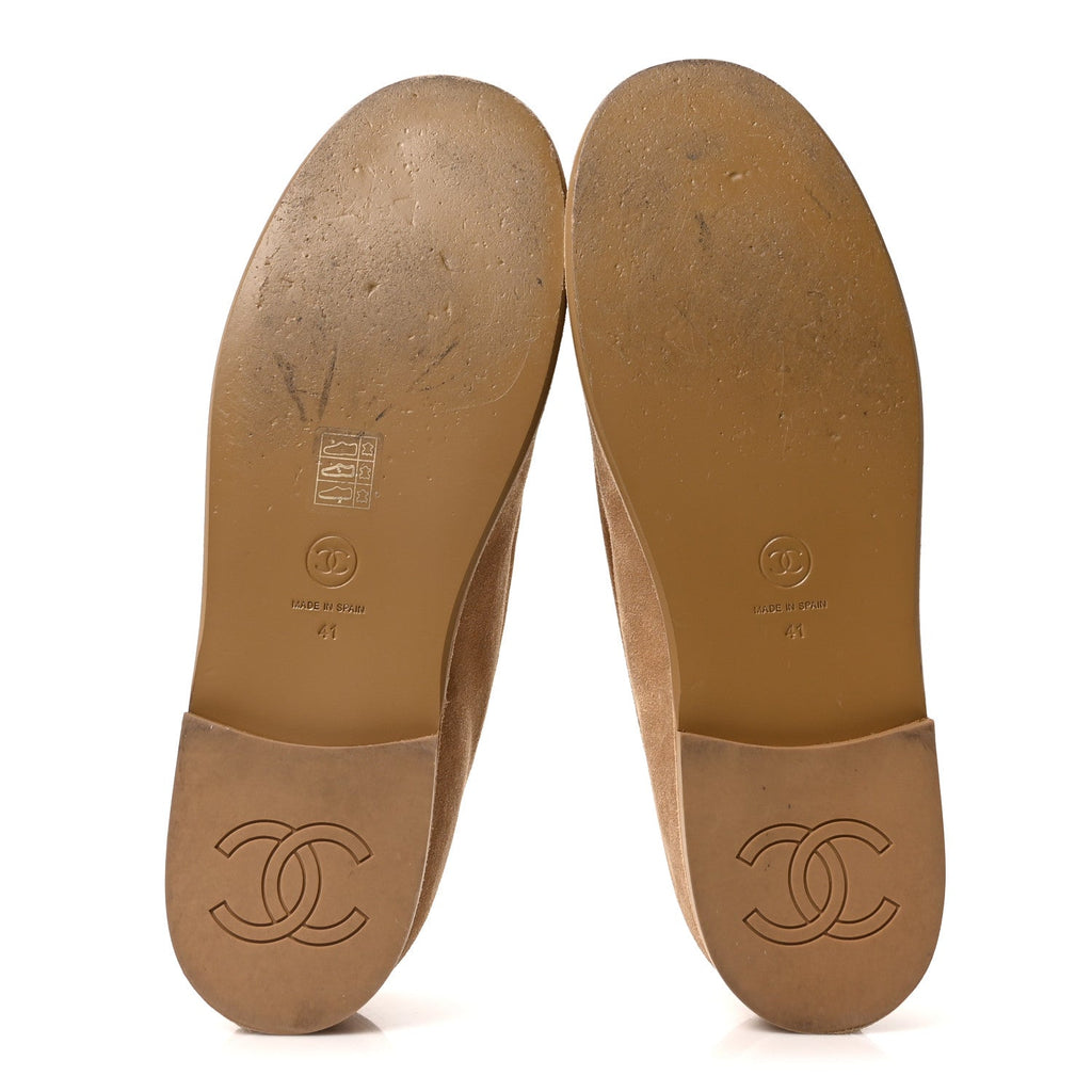 Chanel Suede Calfskin CC Loafers 41 Dark Beige