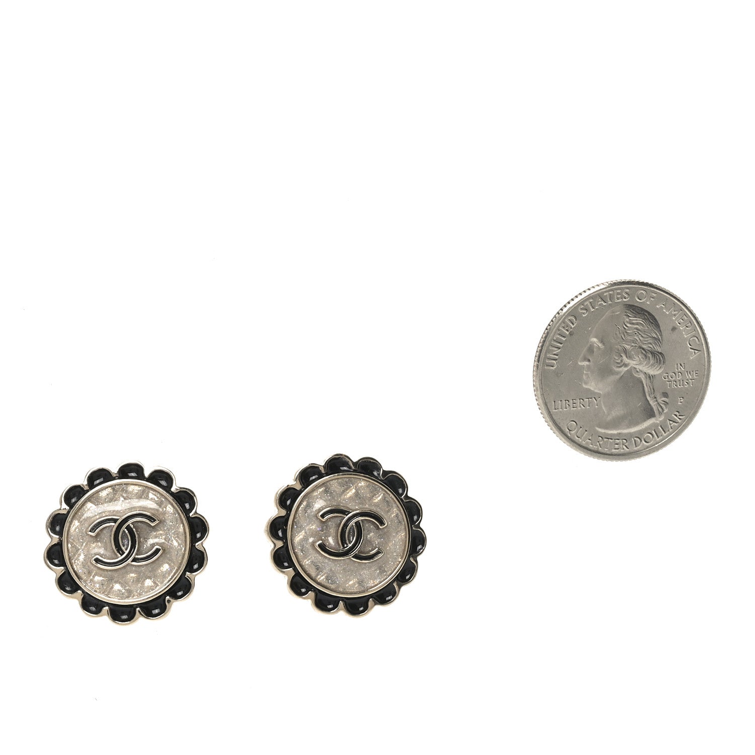 Chanel Metal Enamel CC Round Earrings Gold Black