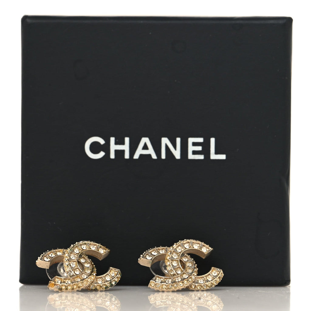 Chanel Crystal CC Earrings Light Gold
