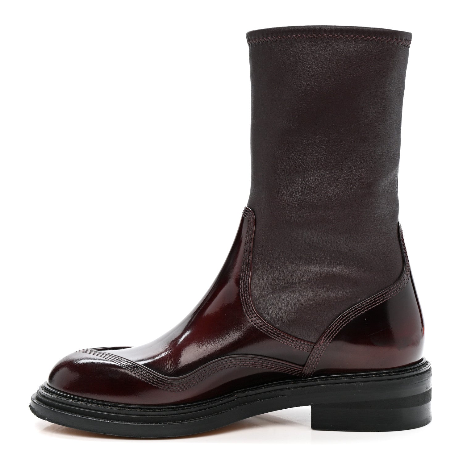Loewe Patent Lambskin Chelsea Stretch Boots 37 Burgundy