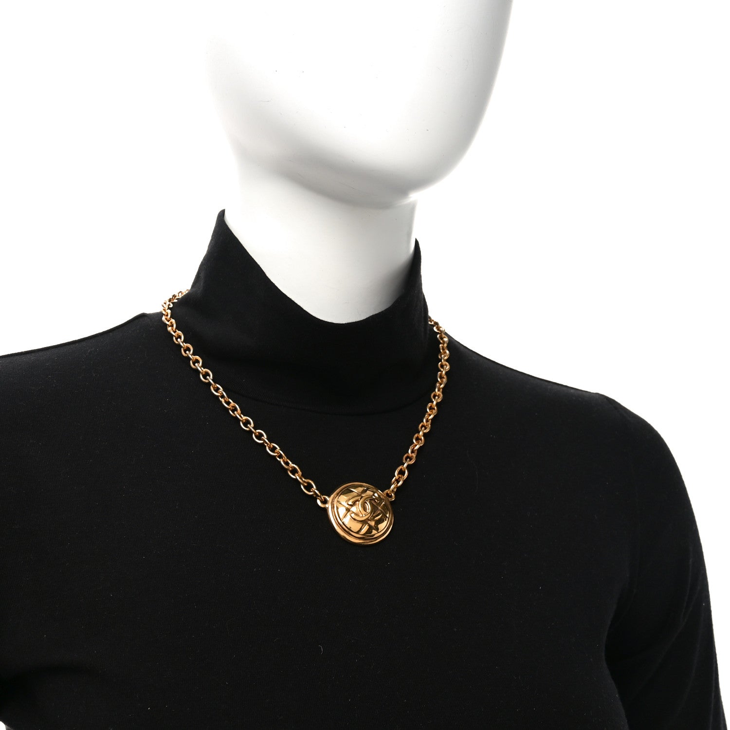 Chanel Quilted CC Pendant Chain Necklace Gold