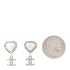Chanel Pearl Crystal CC Heart Drop Earrings Silver