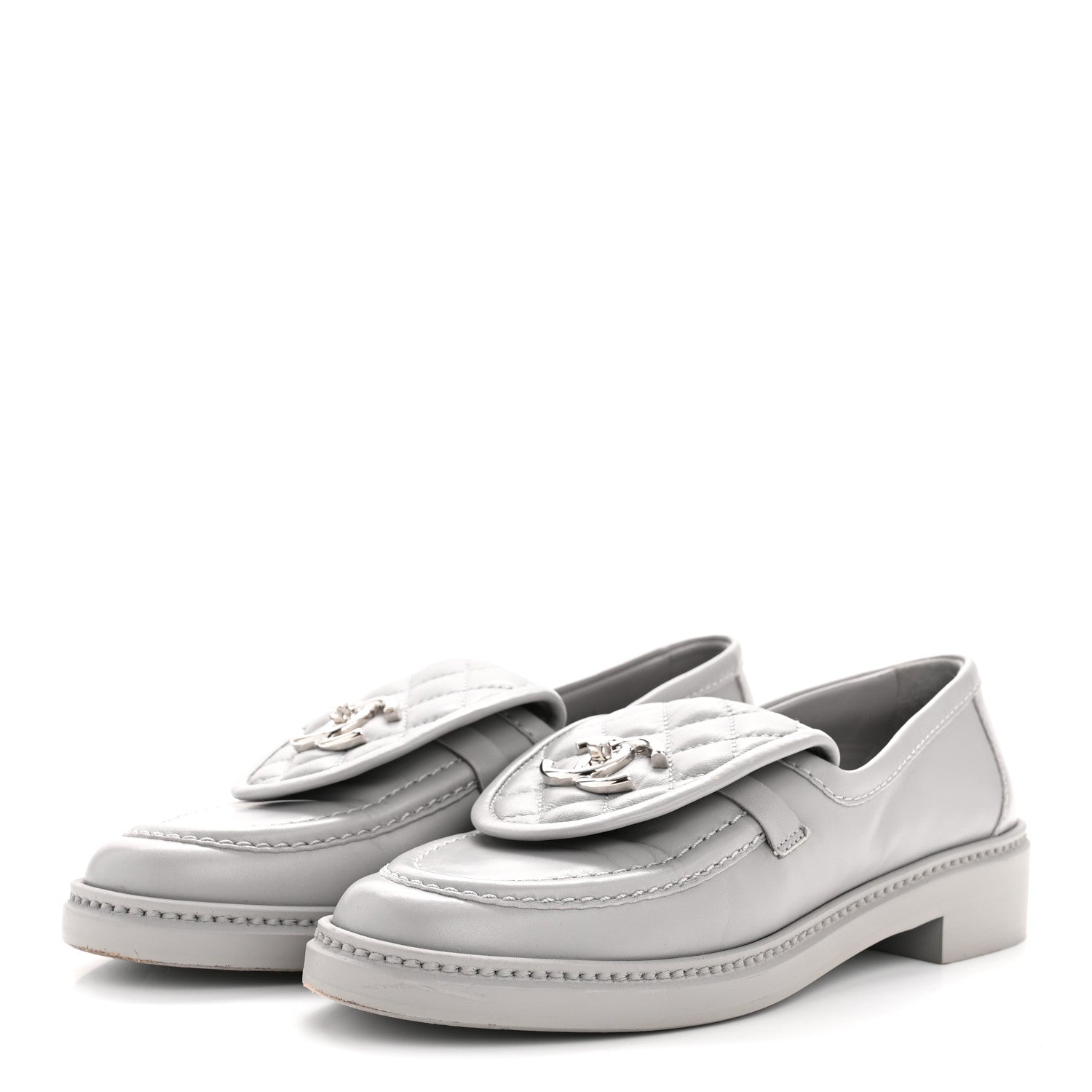 Chanel Lambskin Quilted CC Turnlock Loafers 36.5 Grey