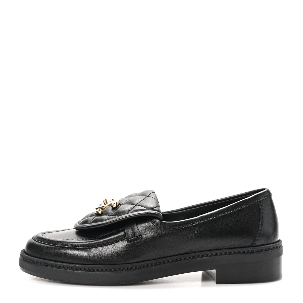 Chanel Lambskin Quilted CC Turnlock Loafers 35.5 Black