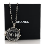 Chanel Resin Crystal Lambskin Ball Mirror Necklace Black Silver