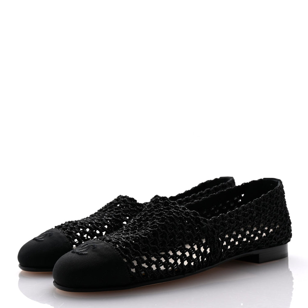 Chanel Knit Grosgrain Cap Toe CC Moccasin Loafers  36.5 Black