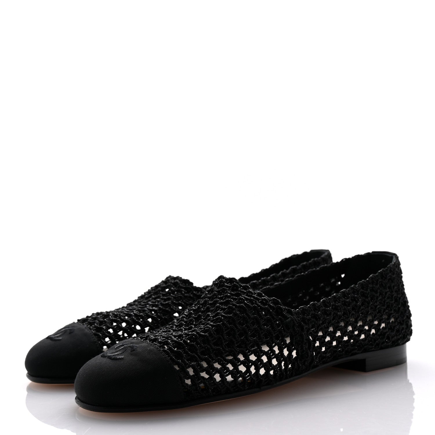 Chanel Knit Grosgrain Cap Toe CC Moccasin Loafers  36.5 Black