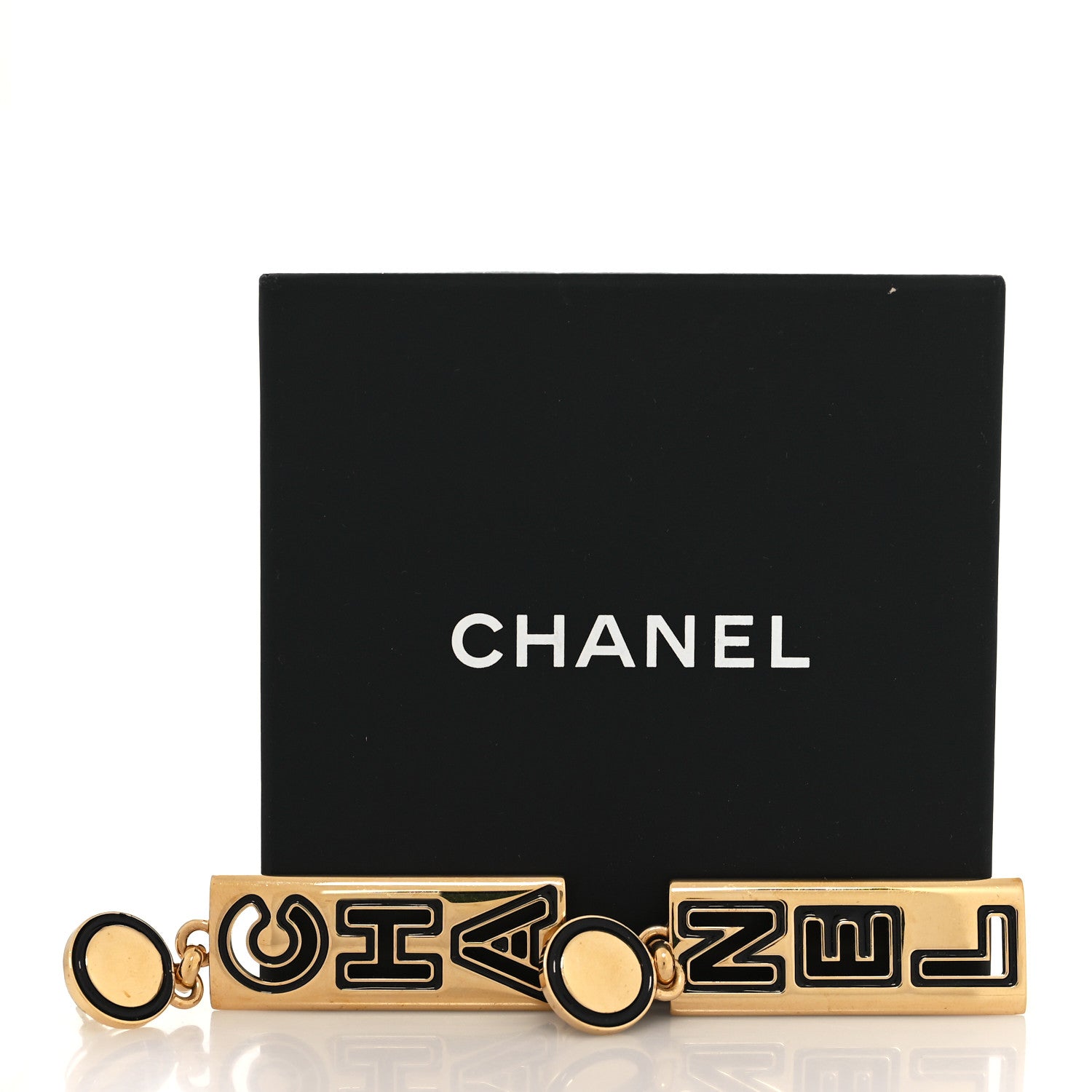 Chanel Metal Enamel Cha-Nel Logo Drop Earrings Gold Black