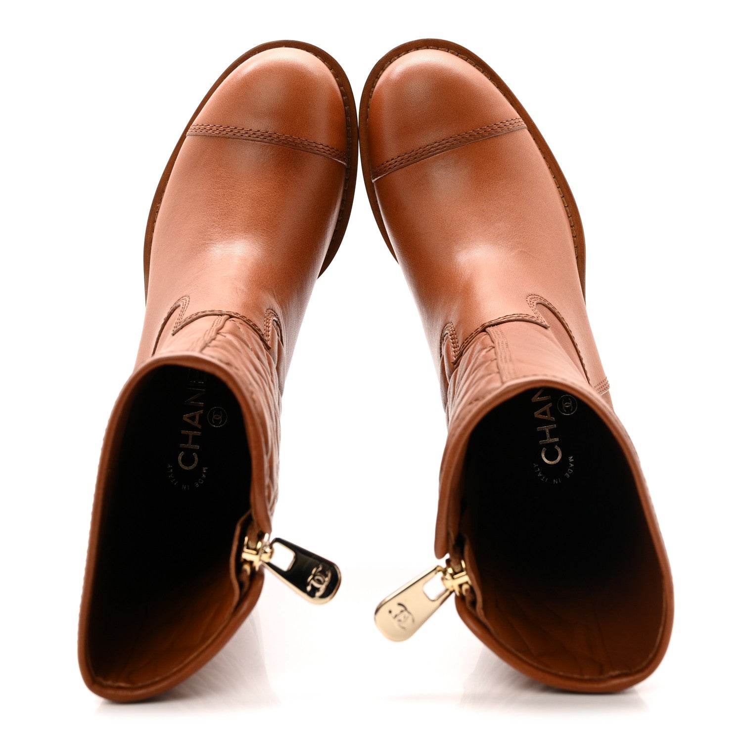 Chanel Calfskin CC Logo Mid Calf Boots 37 Caramel