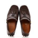 Gucci Calfskin Fringe Interlocking G Mens Driver Loafers 8 Brown