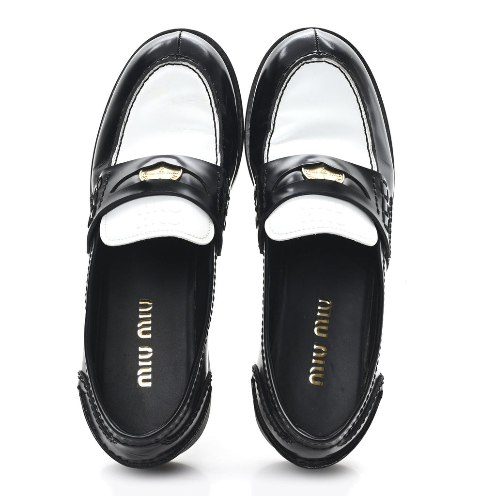Miu Miu Spazzolato Penny Loafer 39 Black White