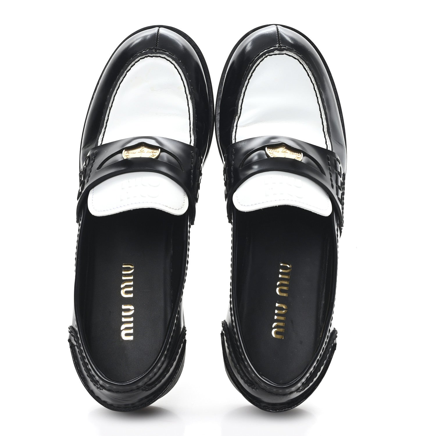 Miu Miu Spazzolato Penny Loafer 39 Black White