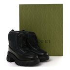 Gucci Nylon Calfskin GG Matelasse Lace Up Platform Ankle Boots 37 Black