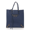 Balenciaga Grained Calfskin Gold Metallic Edge Hardware Papier Small A4 Tote Bleu