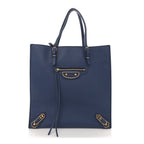 Balenciaga Grained Calfskin Gold Metallic Edge Hardware Papier Small A4 Tote Bleu