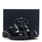 Prada Spazzolato Triangle 40mm Loafer Mules 37 Black