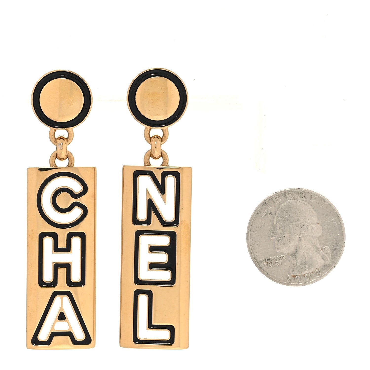 Chanel Metal Enamel Cha-Nel Logo Drop Earrings Gold Black