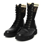 Fendi Calfskin Stretch Fabric Rockoko Biker Boots 36 Tobacco Black Marino
