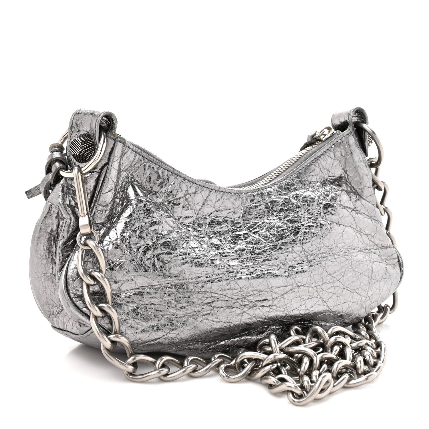 Balenciaga Metallic Agneau Arena Le Cagole Chain Shoulder Bag XS Silver